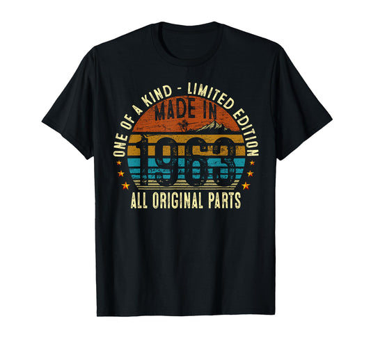 62th Birthday Gifts Men Women Vintage 1963 Original Parts T-Shirt