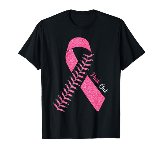 Pink Out Breast Cancer Awareness Baseball Ball & Pink Ribbon T-Shirt