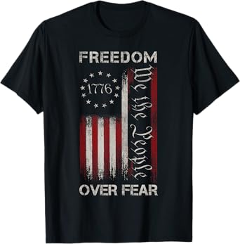 Freedom Over Fear Vintage US American Flag 1776 T-Shirt for Women Men