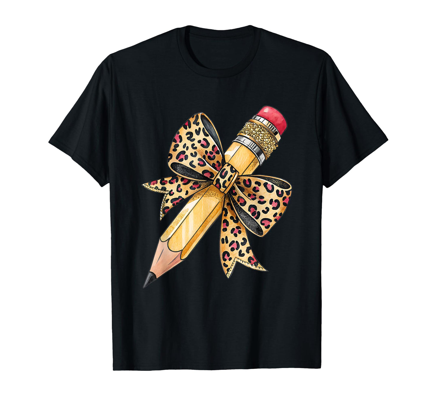 Pencil Coquette Bow Leopard Funny First Day Back To School T-Shirt