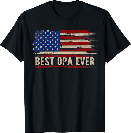 Vintage Best Opa Ever American Flag Father's Day Gift T-Shirt