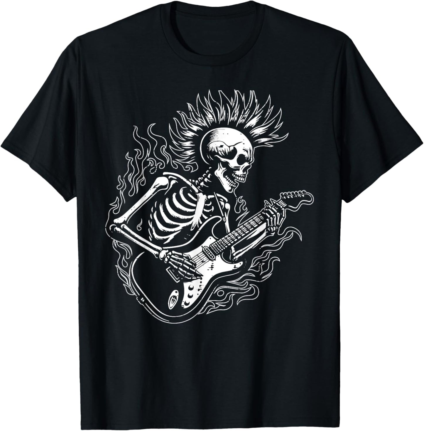 Punk Rock Skeleton Electric Guitar Rocker Men Boys Kids T-Shirt