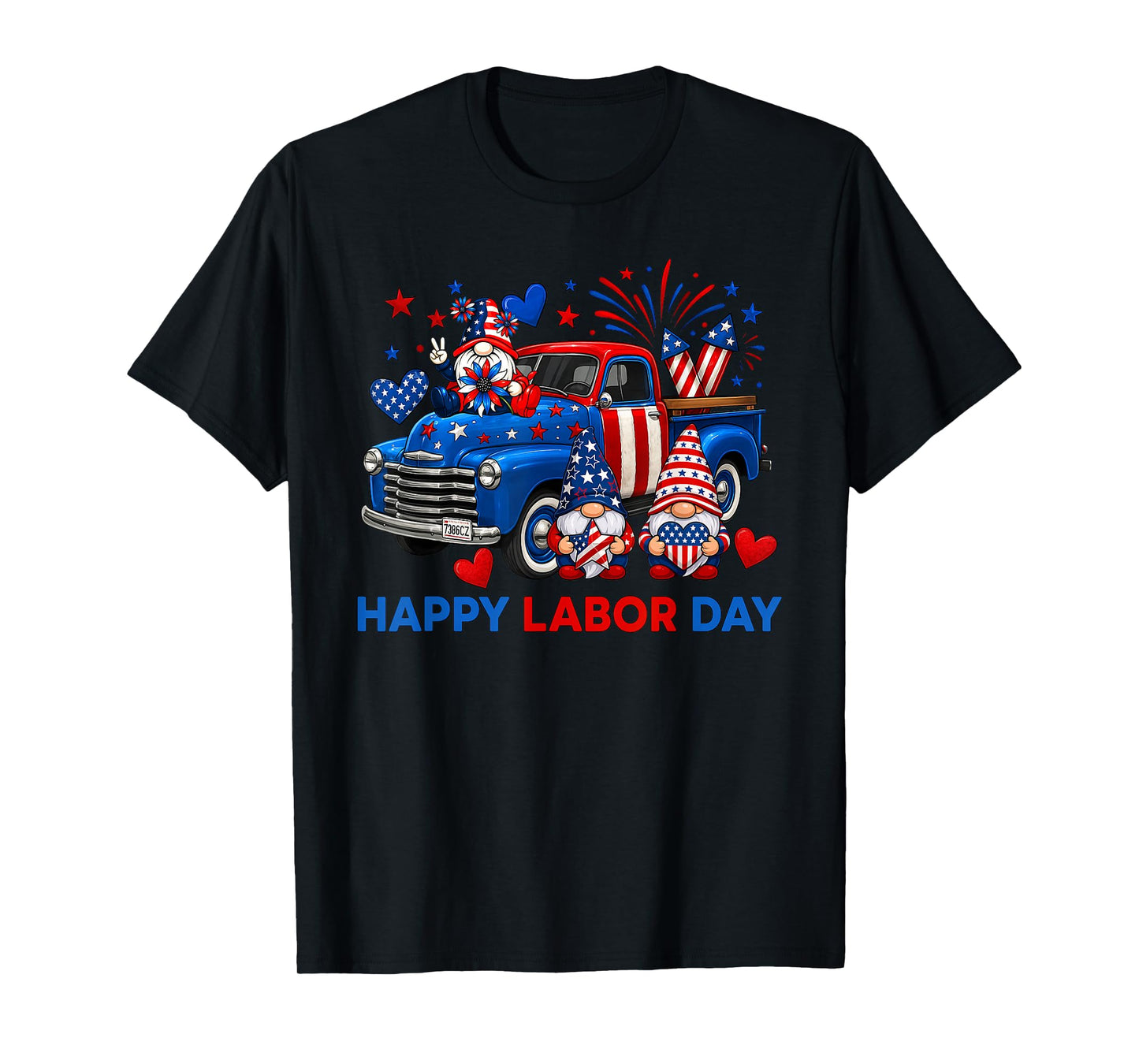 Happy Labor Day Fireworks American Flag and Funny Gnomes T-Shirt