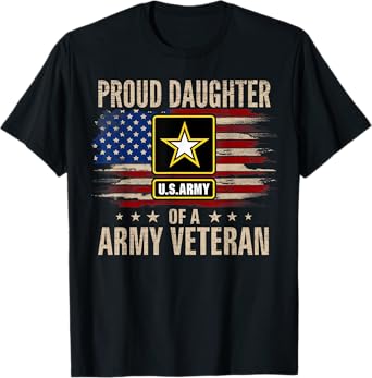 Vintage Proud Daughter Of A Army Veteran With American Flag T-Shirt