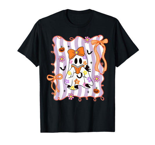 Coquette Spooky Ghost Reading Book Lovers Library Halloween T-Shirt