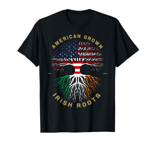 American Grown With Irish Roots Tree USA Flag Unique T-Shirt