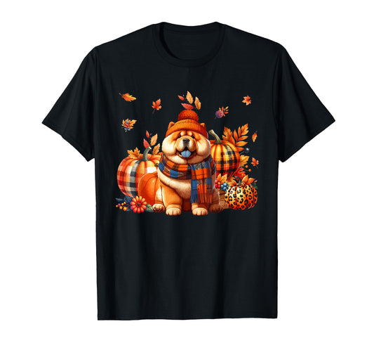 Chow Chow Thanksgiving Leopard Pumpkins Fall Leaves Lover T-Shirt