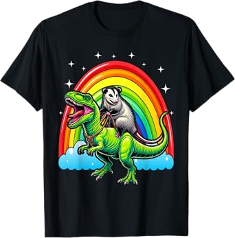 Possum Opossum Riding Dinosaur T Rex Trash Garbage T-Shirt