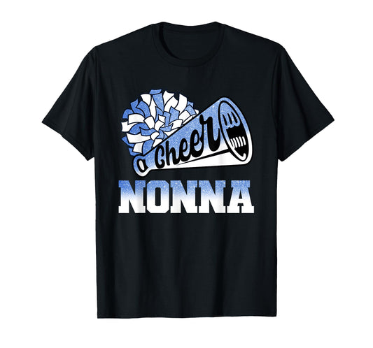 Cheer Nonna Biggest Fan Cheerleader Blue White Pom Pom T-Shirt