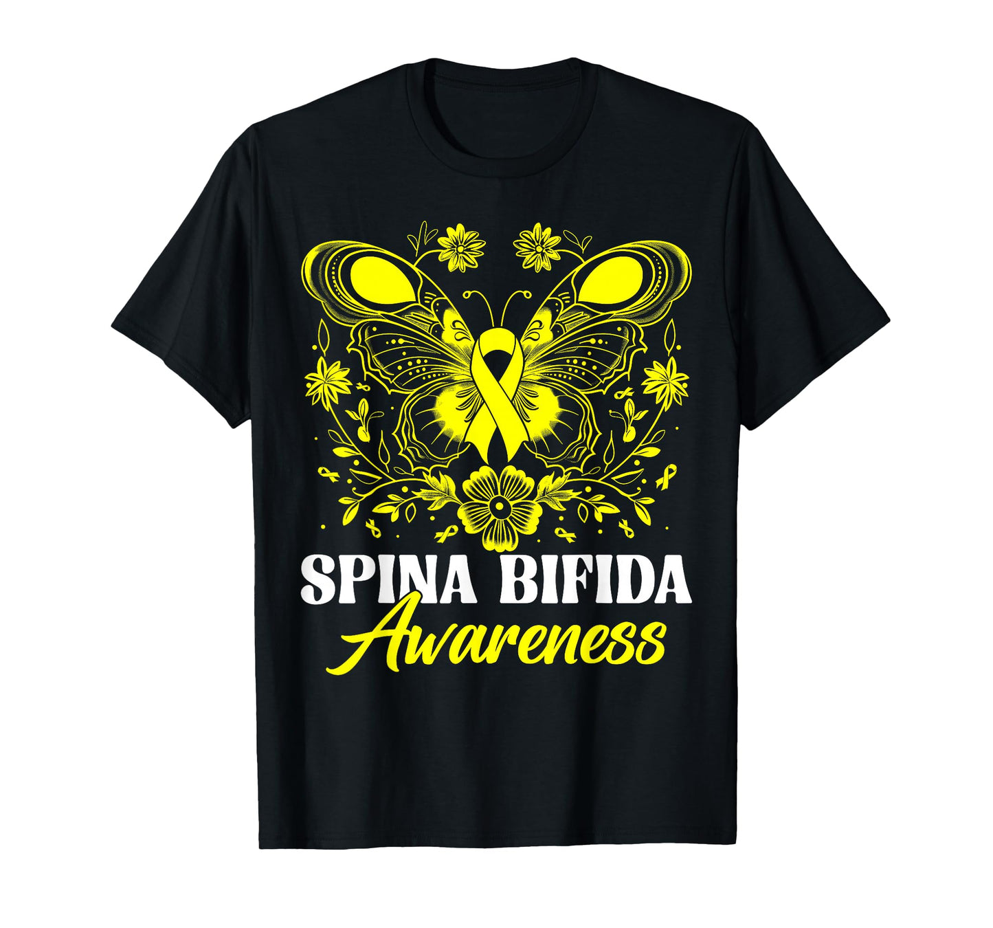 Spina Bifida Awareness Month Warrior Yellow Ribbon Butterfly T-Shirt