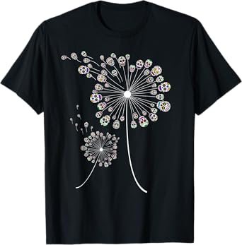 Funny Sugar Skull Gift For Men Women Cool Dandelion Flower T-Shirt