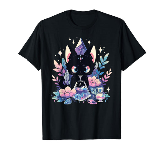 Cute Kawaii Witch Black Cat Crystal Alchemist Pastel Goth T-Shirt