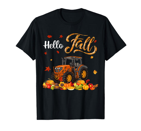 Thanksgiving Fall Orange Plaid Autumn Pumpkins Tractor Lover T-Shirt