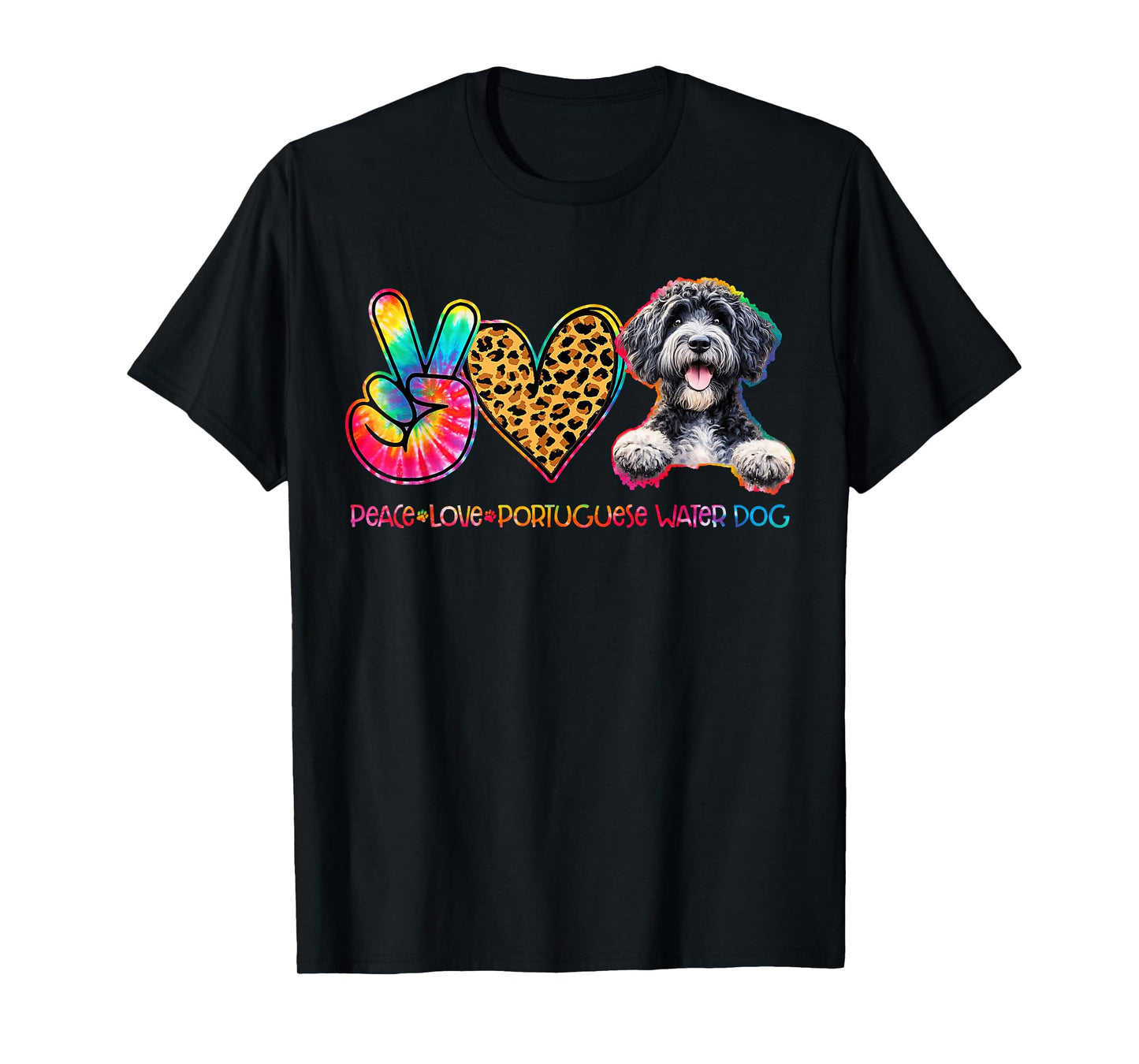 Peace Love Portuguese Water Dog Tie Dye Dog Lover T-Shirt