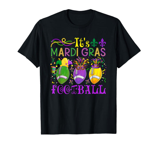 It's Mardi Gras Football Player Team Costume Masked Beads T-Shirt