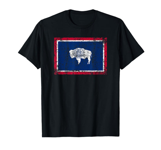 State of Wyoming Flag Fun Vintage Retro Fall Hiking Gift Dad T-Shirt