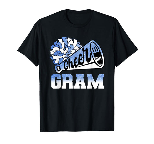 Cheer Gram Biggest Fan Cheerleader Blue White Pom Pom T-Shirt