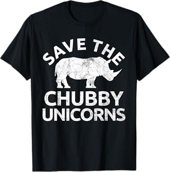 SAVE THE CHUBBY UNICORNS Shirt Rhino Distressed Top T-Shirt - Women's, Black, Small