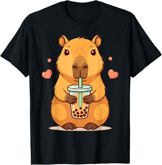 Cute Capybara Boba Tea Bubble Rodent Women Teen Girls Kids T-Shirt