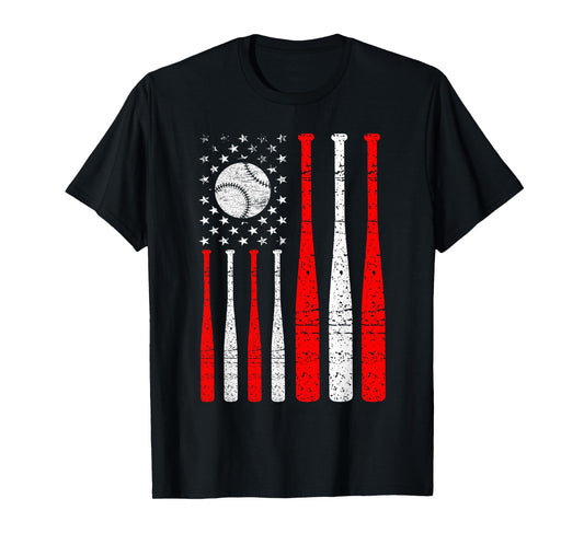 Vintage Baseball American Flag Boys Girls Men Women Sports T-Shirt
