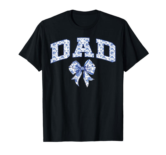 Dad Coquette Toile Blue Bow Floral Family Matching T-Shirt