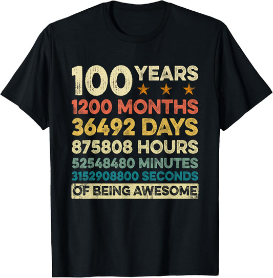 Vintage 100th Birthday Gift 100 Years Old 1200 Months T-Shirt