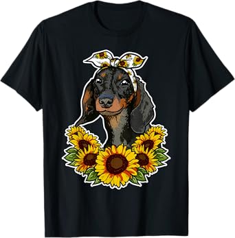 Cute Dog Love Gift Sunflowers Decor Dachshund T-Shirt for Men Women Girls Kids
