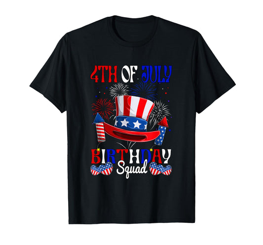 4th Of July Birthday Squad US Flag Fireworks Patriotic Team T-Shirt