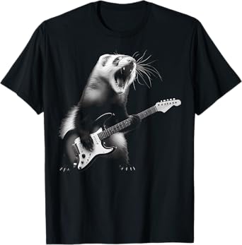 Ferret Playing Guitar Rock and Roll Rock Star Men Women Kids T-Shirt