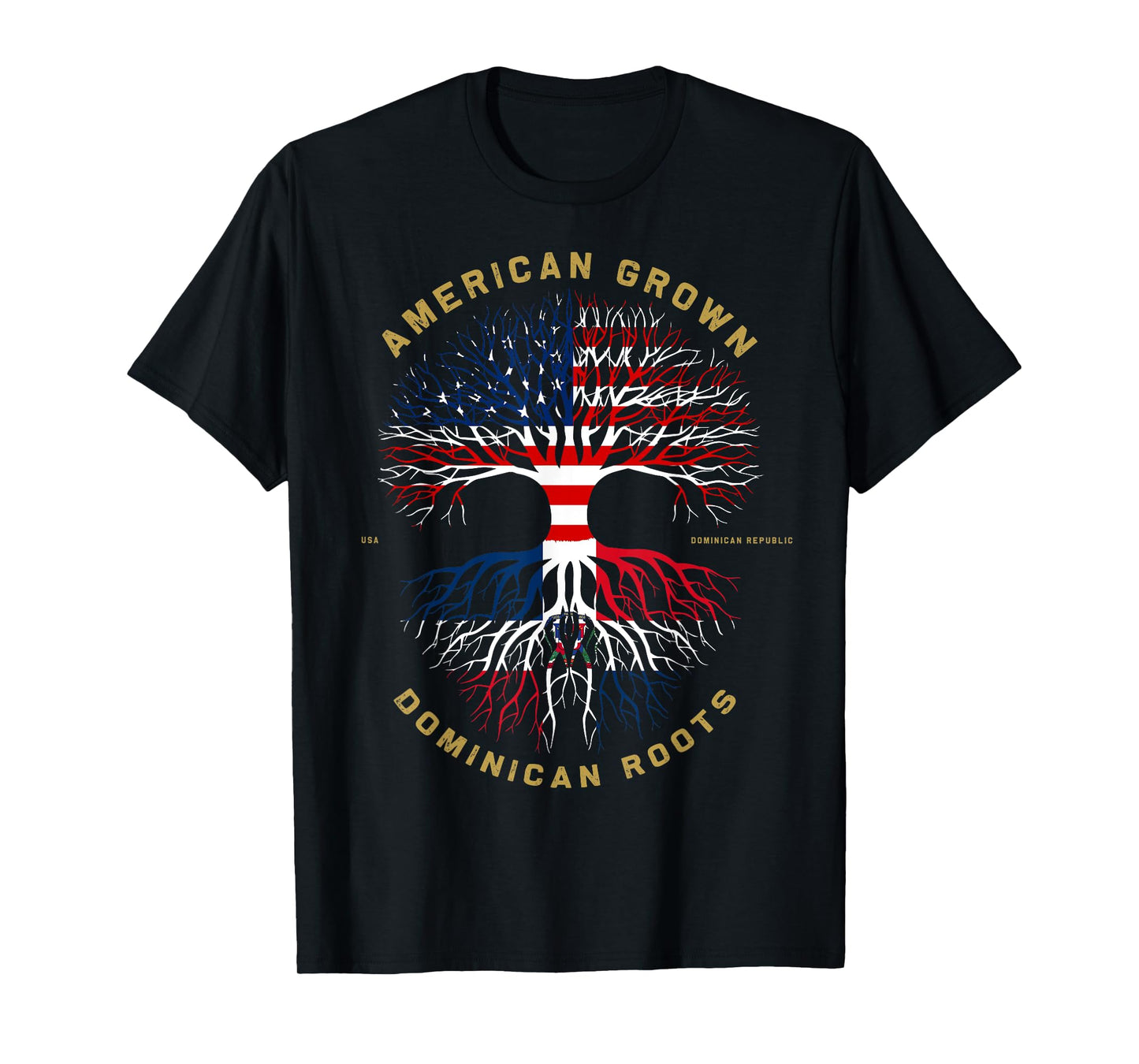 American Grown With Dominican Roots Tree USA Flag Gift T-Shirt for Women Girls Kids Men