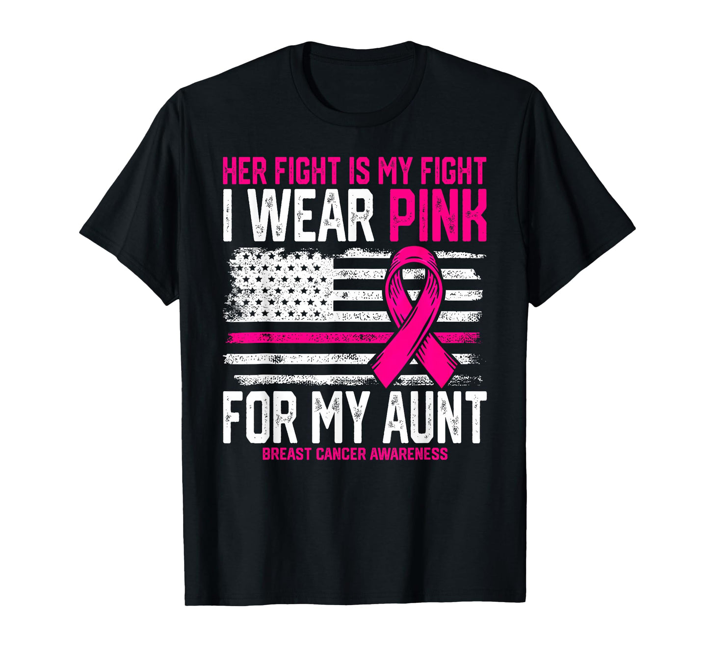 I Wear Pink for My Aunt Breast Cancer Awareness USA Flag T-Shirt