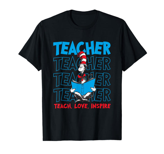 Dr Seuss Cat in The Hat Teacher Officially Licensed T-Shirt - T-Shirt | Black
