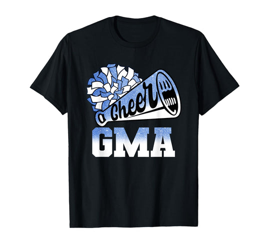 Cheer Gma Biggest Fan Cheerleader Blue White Pom Pom T-Shirt
