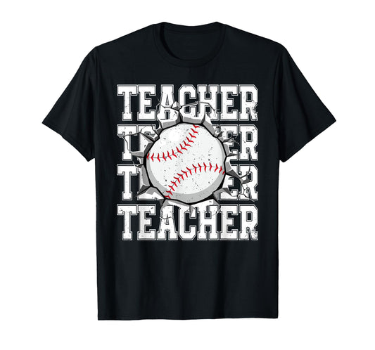 Baseball Teacher Cracked Wall Family Matching Birthday T-Shirt