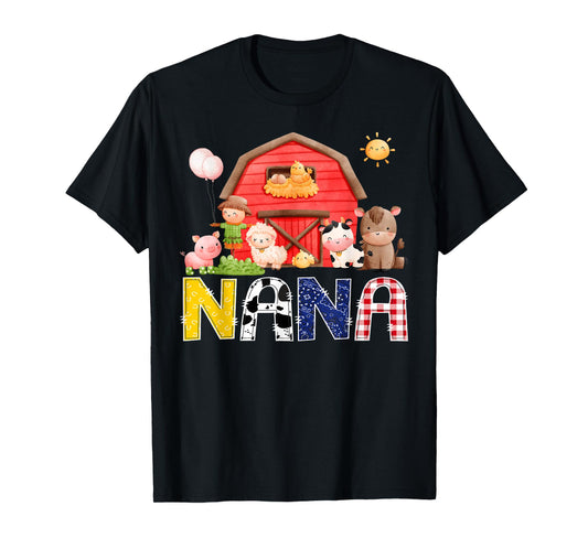 Nana Red Farm Cow Birthday Boy Party Matching Family T-Shirt