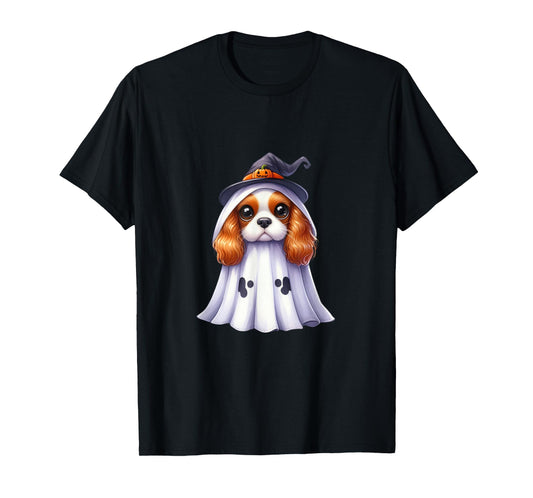 Cute Halloween Cavalier King Charles Spaniel dog as a ghost T-Shirt