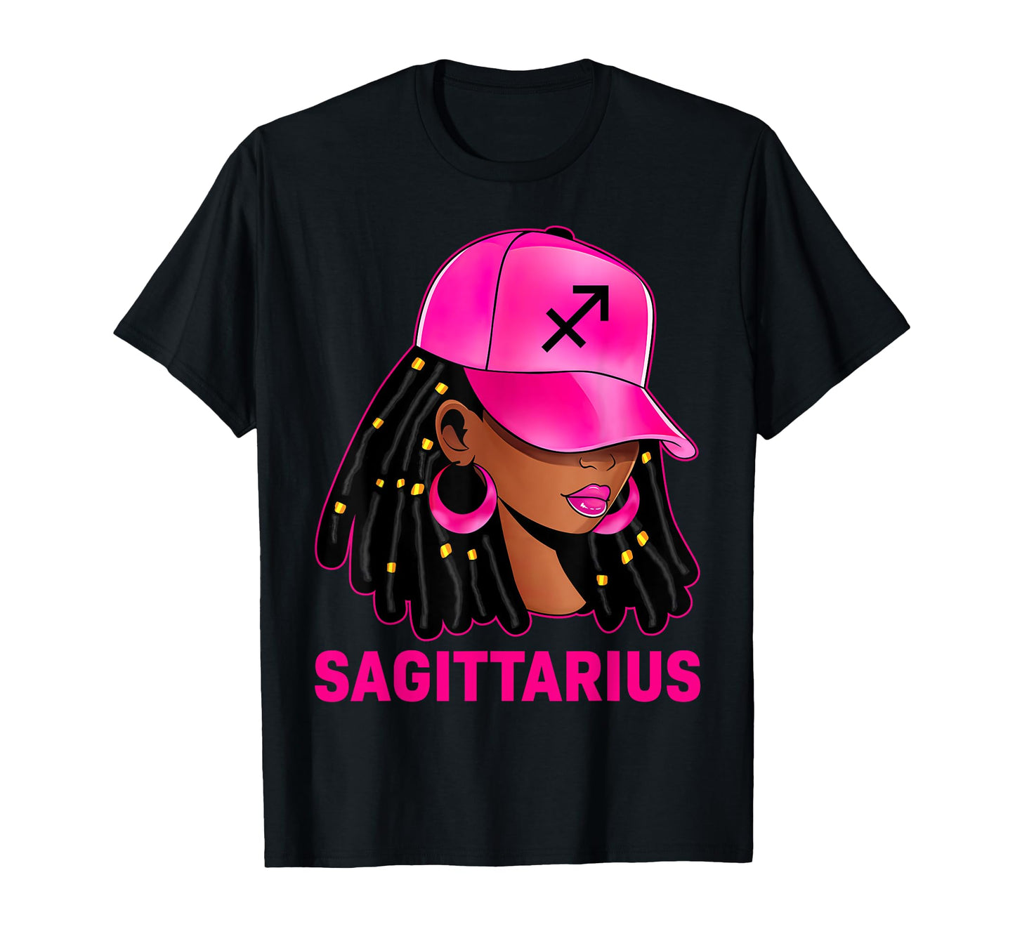 Sagittarius Queen Loc'd Hair Black Woman Cap Zodiac Sign T-Shirt