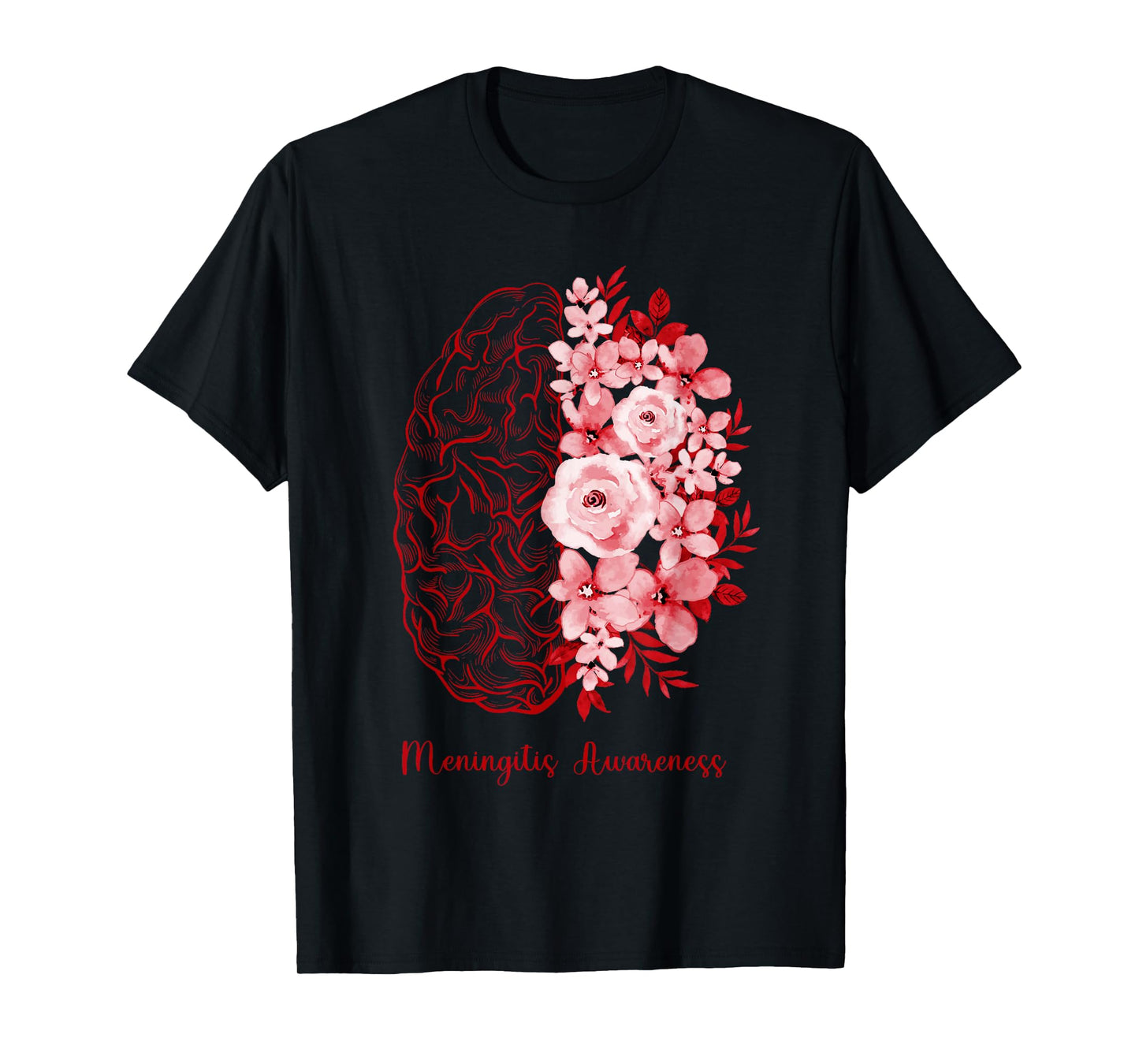 Meningitis Awareness Brain Flower Burgundy Ribbon T-Shirt