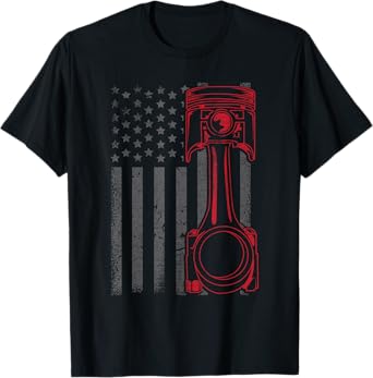 Vintage American Flag Piston Funny Muscle Car Mechanic Gift T-Shirt
