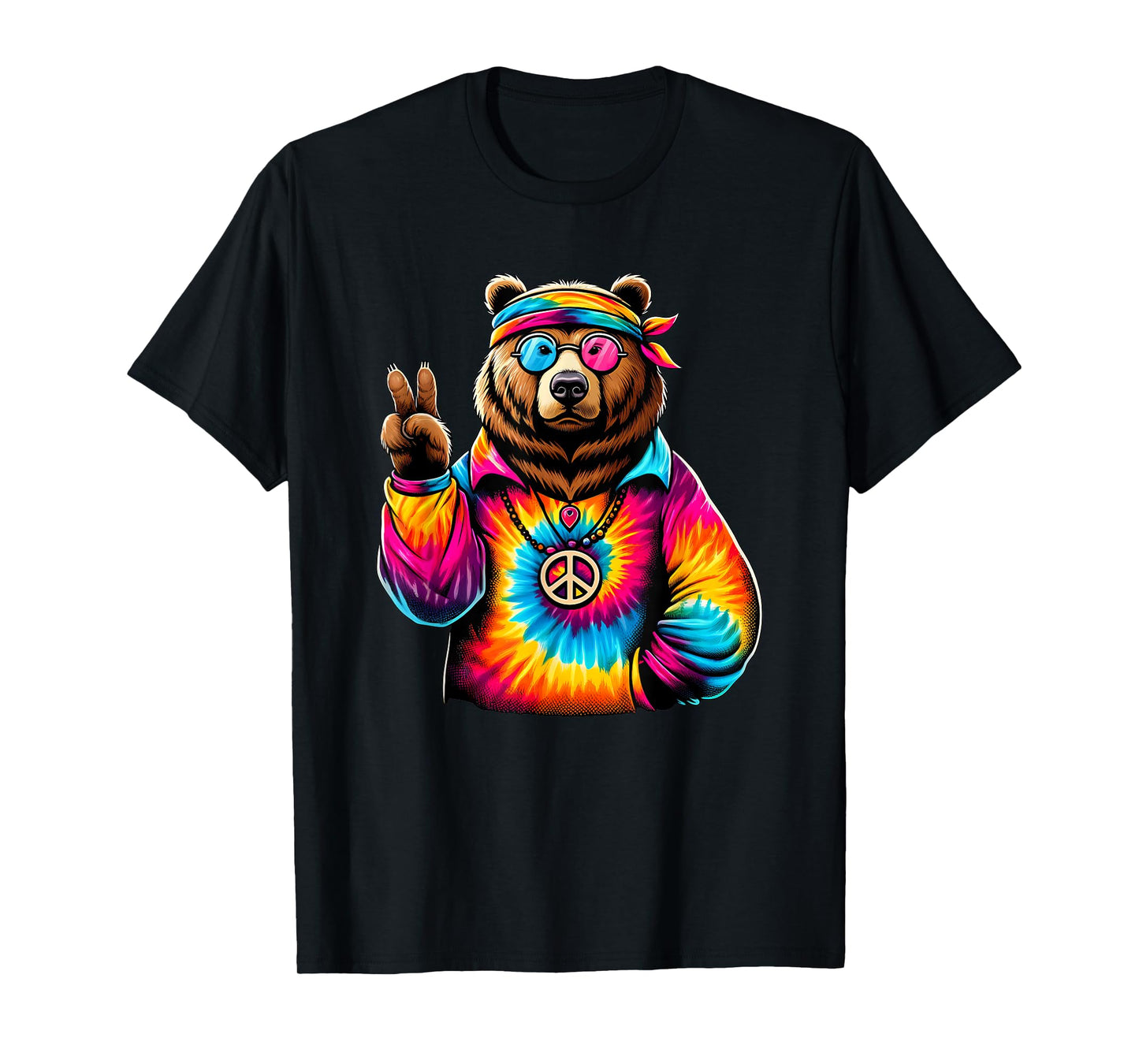 Peace Sign Tie Dye Grizzly Bear T-Shirt