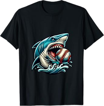 Baseball Shark Lover Summer Sport Shark Bite T-Shirt