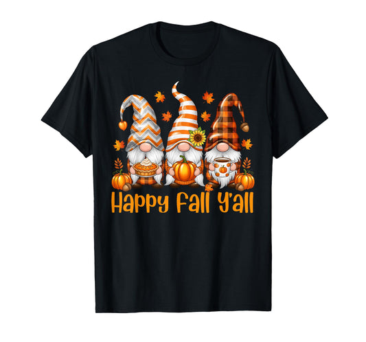 Happy Fall Y'all Gnome Pumpkin Thanksgiving Men Women Autumn T-Shirt