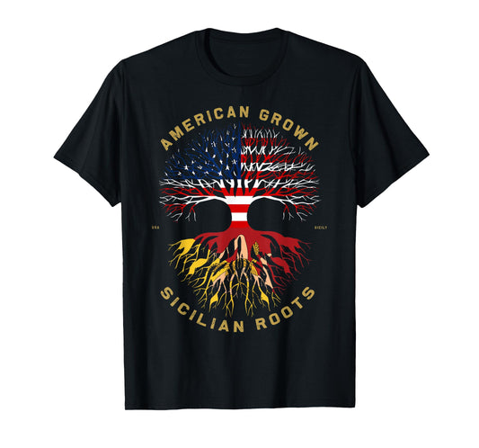 American Grown With Sicilian Roots Tree USA Flag Gifts Idea T-Shirt