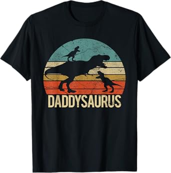 Daddy Dinosaur Daddysaurus 2 Two kids christmas Gift For Dad T-Shirt