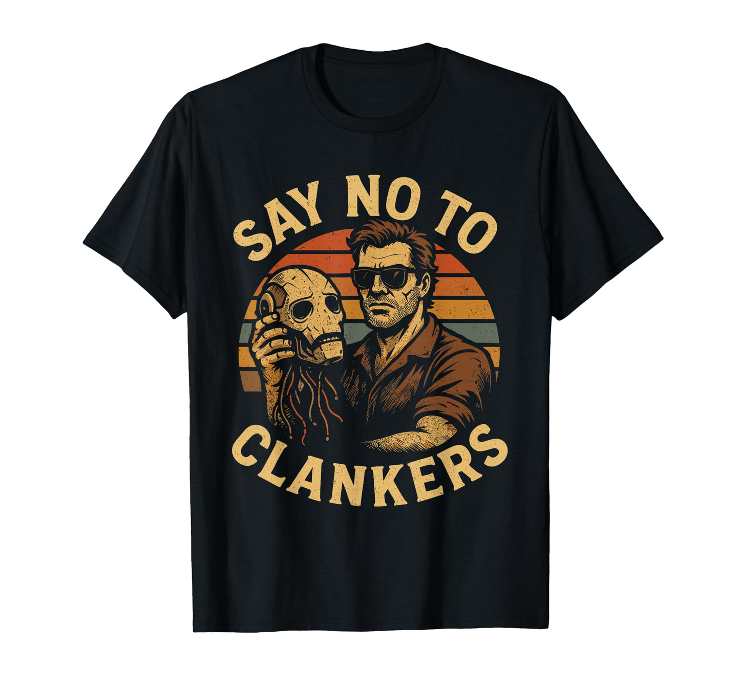 Say No to Clankers Anti AI Robots Retro Sunset T-Shirt