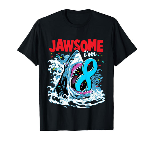8th Birthday Shirt Shark Birthday Party Gifts for Kids 8 yr T-Shirt