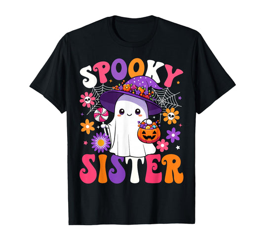Groovy Spooky Sister Halloween Ghost Pumpkin Halloween Sis T-Shirt