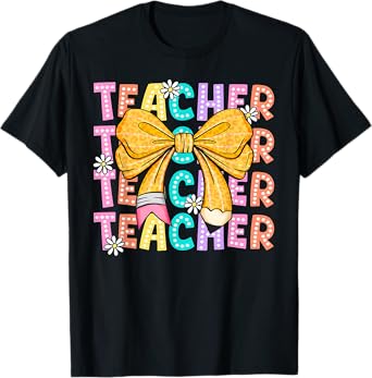 Coquette Bow Teacher Student Happy First Day Back To School T-Shirt