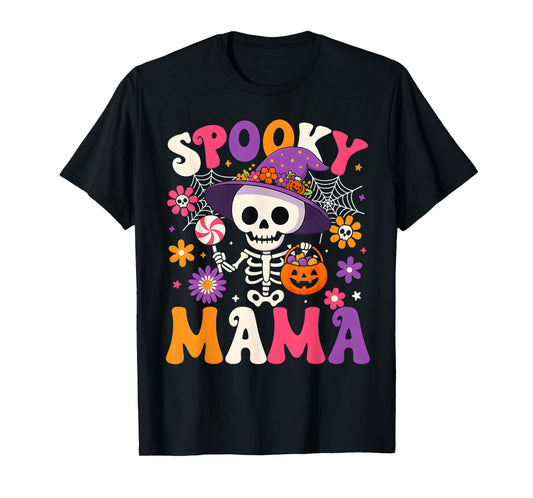 Spooky Mama Skeleton Pumpkin Candy Mommy Halloween Costume T-Shirt
