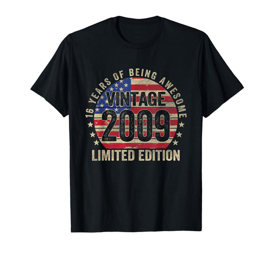 16 Year Old Gifts Vintage 2009 16th Birthday American Flag T-Shirt for Women Kids Men